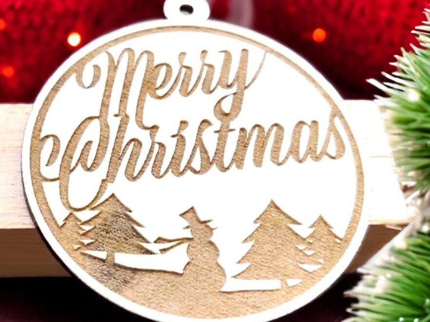 Intra απο ξύλο plywood 3mm-4mm πάχος – Πολυεπίπεδο στολίδι χαρούμενου χριστουγεννιάτικου δέντρου 25x25 cm INTRAVECTRY-MY542622