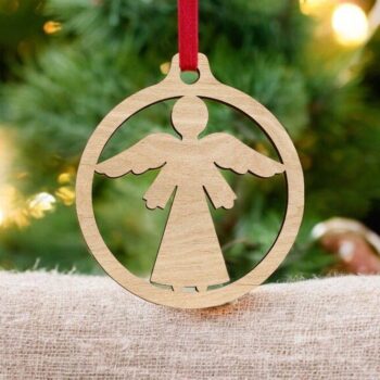 Intra απο ξύλο plywood 3mm-4mm πάχος – Μπιχλιμπίδι με χριστουγεννιάτικο δέντρο αγγέλου 50x60 cm INTRAVECTRY-MY560631 - Image 1