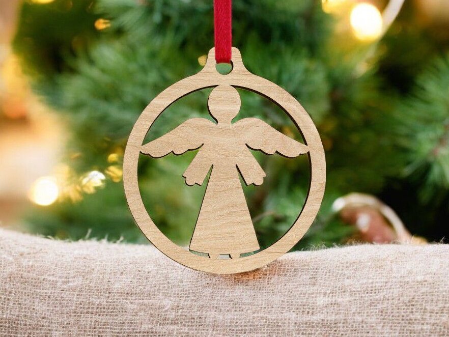 Intra απο ξύλο plywood 3mm-4mm πάχος – Μπιχλιμπίδι με χριστουγεννιάτικο δέντρο αγγέλου 25x30 cm INTRAVECTRY-MY542650