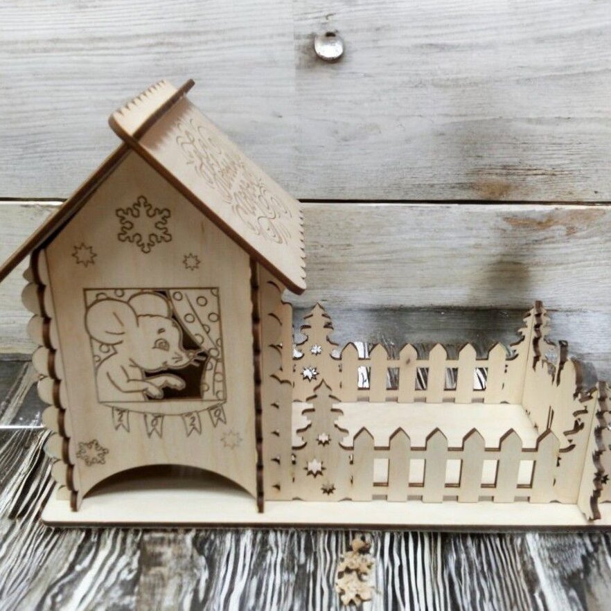 Intra απο ξύλο plywood 3mm-4mm πάχος – Χριστουγεννιάτικο σπίτι για το νέο έτος 25x25 cm INTRAVECTRY-MY547059