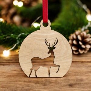 Intra απο ξύλο plywood 3mm-4mm πάχος – Χριστουγεννιάτικη Μπάλα ελαφιών 10x10 cm INTRAVECTRY-MY549378