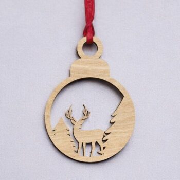 Intra απο ξύλο plywood 3mm-4mm πάχος – Μπιχλιμπίδι με χριστουγεννιάτικο δέντρο ελάφια στο δάσος 40x40 cm INTRAVECTRY-MY545316 - Image 2