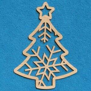 Intra απο ξύλο plywood 3mm-4mm πάχος – Χριστουγεννιάτικο δέντρο με νιφάδα χιονιού στολίδι 10x10 cm INTRAVECTRY-MY559660