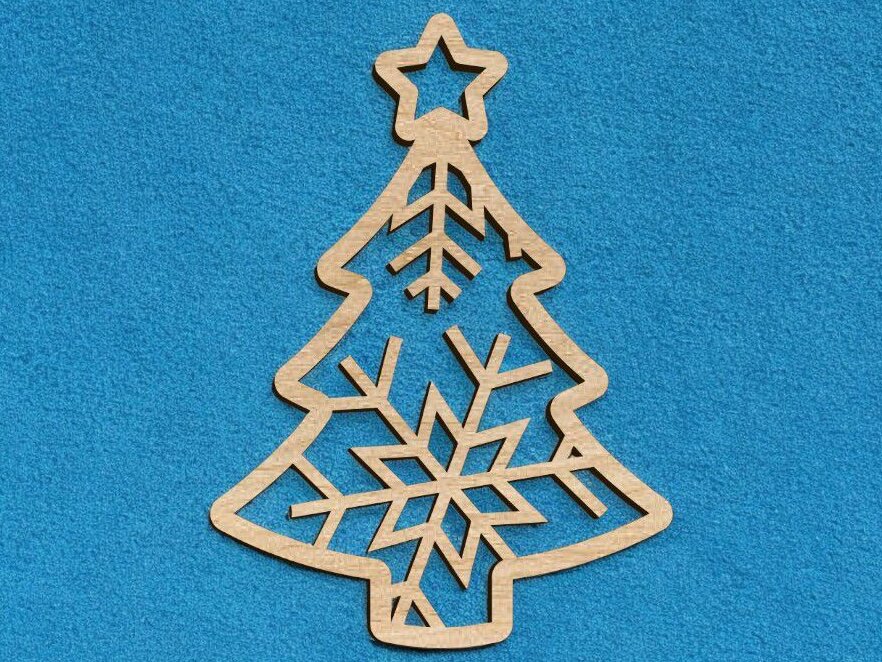 Intra απο ξύλο plywood 3mm-4mm πάχος – Χριστουγεννιάτικο δέντρο με νιφάδα χιονιού στολίδι 30x35 cm INTRAVECTRY-MY551624