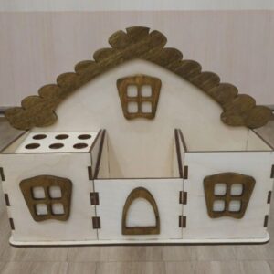 Intra απο ξύλο plywood 3mm-4mm πάχος – Μολυβοθήκη για στυλό Organizer Desk Shaped House 12x15 cm INTRAVECTRY-MY559984