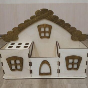 Intra απο ξύλο plywood 3mm-4mm πάχος – Μολυβοθήκη για στυλό Organizer Desk Shaped House 40x40 cm INTRAVECTRY-MY543534 - Image 1