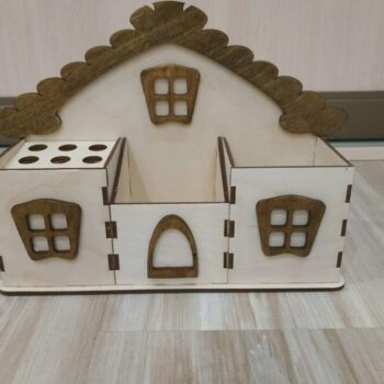 Intra απο ξύλο plywood 3mm-4mm πάχος – Μολυβοθήκη για στυλό Organizer Desk Shaped House 40x40 cm INTRAVECTRY-MY543534 - Image 2