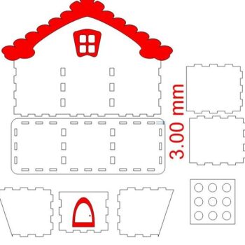 Intra απο ξύλο plywood 3mm-4mm πάχος – Μολυβοθήκη για στυλό Organizer Desk Shaped House 40x40 cm INTRAVECTRY-MY543534 - Image 3