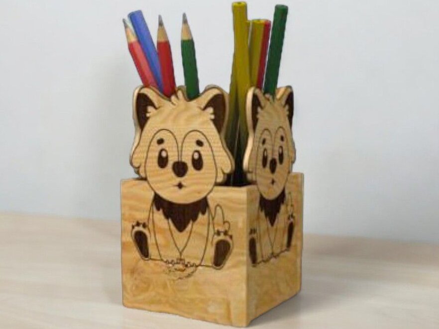 Intra απο ξύλο plywood 3mm-4mm πάχος – Παιδική θήκη για μολύβι και στυλό Wolf 50x60 cm INTRAVECTRY-MY547297