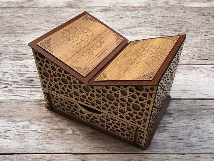 Intra απο ξύλο plywood 3mm-4mm πάχος – Διακοσμητικό κουτί Κορανίου με Rehal 20x20 cm INTRAVECTRY-MY553596