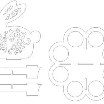 Intra απο ξύλο plywood 3mm-4mm πάχος – Λουλουδάτο λαγουδάκι με βάση στήριξης πασχαλινών αυγών 15x20 cm INTRAVECTRY-MY547723 - Image 3