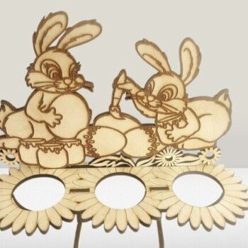 Intra απο ξύλο plywood 3mm-4mm πάχος – Πασχαλινό σταντ με κουνελάκια για 3 αυγά 40x40 cm INTRAVECTRY-MY547725 - Image 2