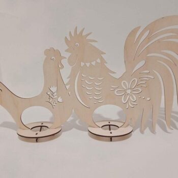 Intra απο ξύλο plywood 3mm-4mm πάχος – Κότα με κόκορα Πασχαλινό Αυγοθήκη Λίμα 40x40 cm INTRAVECTRY-MY547733 - Image 1