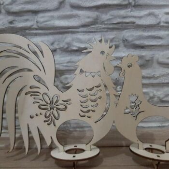 Intra απο ξύλο plywood 3mm-4mm πάχος – Κότα με κόκορα Πασχαλινό Αυγοθήκη Λίμα 40x40 cm INTRAVECTRY-MY547733 - Image 2