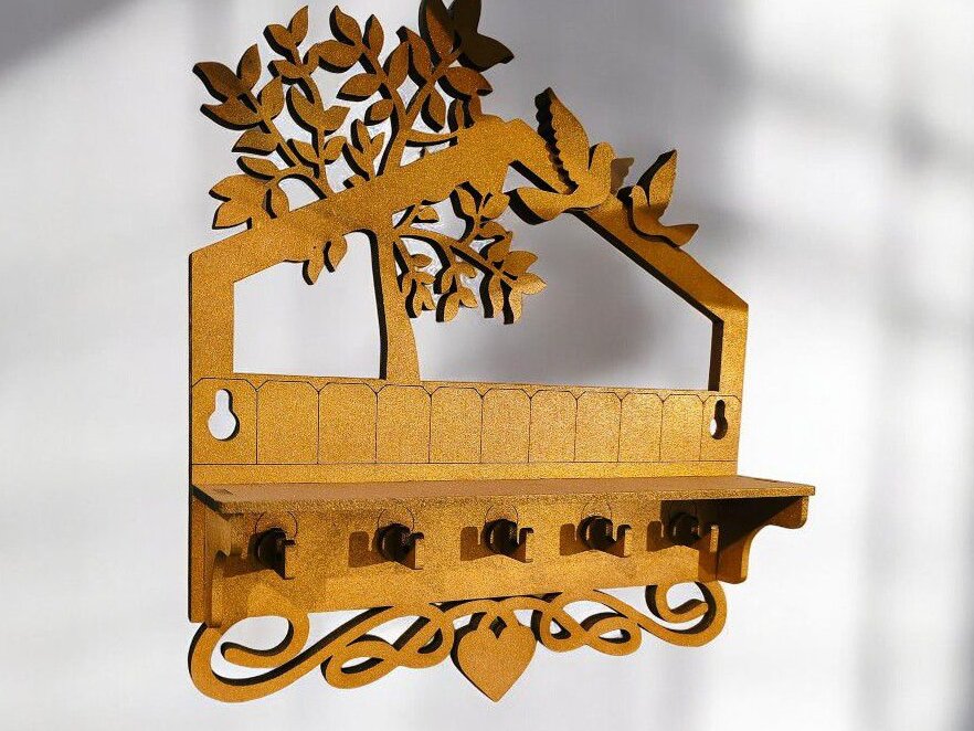 Intra απο ξύλο plywood 3mm-4mm πάχος – Ράφι εισόδου με γάντζους για κλειδί 40x40 cm INTRAVECTRY-MY542941