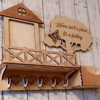 Intra απο ξύλο plywood 3mm-4mm πάχος – Θέμα σπιτιού με κλειδοθήκη για κορνίζα 40x40 cm INTRAVECTRY-MY553862 - Image 1