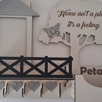 Intra απο ξύλο plywood 3mm-4mm πάχος – Θέμα σπιτιού με κλειδοθήκη για κορνίζα 40x40 cm INTRAVECTRY-MY553862 - Image 2