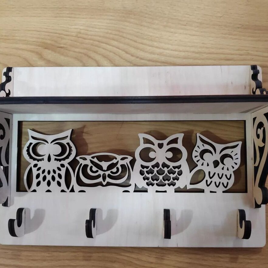 Intra απο ξύλο plywood 3mm-4mm πάχος – Κλειδαριά τοίχου κουκουβάγιας με ράφι 10x10 cm INTRAVECTRY-MY542949