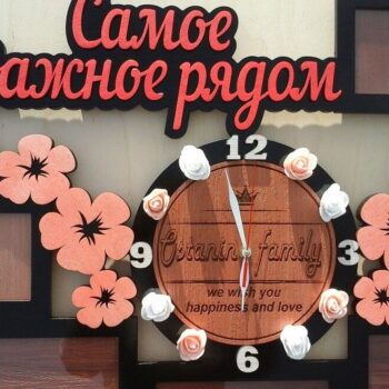 Intra απο ξύλο plywood 3mm-4mm πάχος – Εξατομικευμένη οικογενειακή κορνίζα με ρολόι 10x10 cm INTRAVECTRY-MY551604 - Image 2