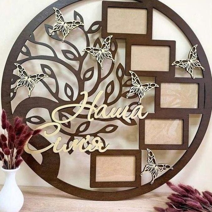 Intra απο ξύλο plywood 3mm-4mm πάχος – Στρογγυλό ξύλο κολάζ οικογενειακής κορνίζας 12x15 cm INTRAVECTRY-MY542978