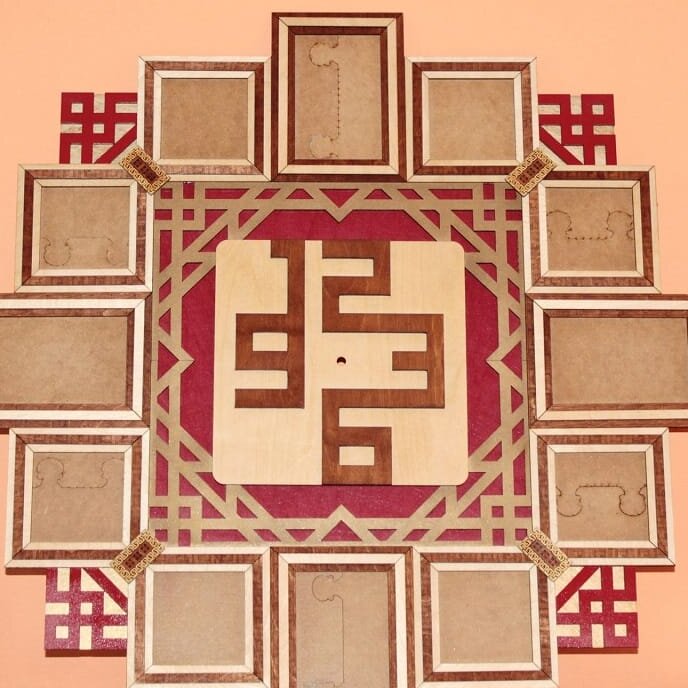 Intra απο ξύλο plywood 3mm-4mm πάχος – Ρολόι τοίχου με ξύλο κορνίζας 12 φωτογραφιών 20x25 cm INTRAVECTRY-MY542990