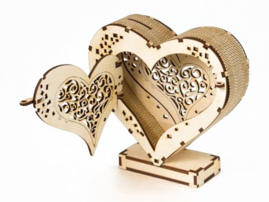 Intra απο ξύλο plywood 3mm-4mm πάχος – Ξύλινο κουτί καρδιών με κλειδαριά 25x30 cm INTRAVECTRY-MY543176