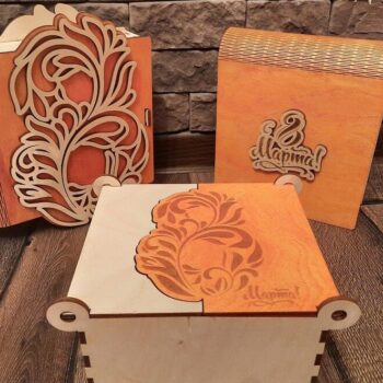 Intra απο ξύλο plywood 3mm-4mm πάχος – Κουτί δώρου ξηρών φρούτων για τις 8 Μαρτίου 10x10 cm INTRAVECTRY-MY544823 - Image 2