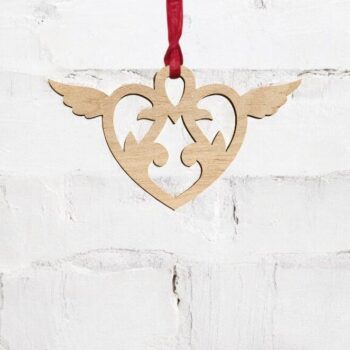 Intra απο ξύλο plywood 3mm-4mm πάχος – Αναμνηστικό στολίδι φτερών καρδιάς 30x35 cm INTRAVECTRY-MY559613 - Image 2