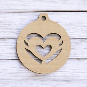 Intra απο ξύλο plywood 3mm-4mm πάχος – Καρδιά Χριστουγεννιάτικη μπάλα στολίδι 10x10 cm INTRAVECTRY-MY545494