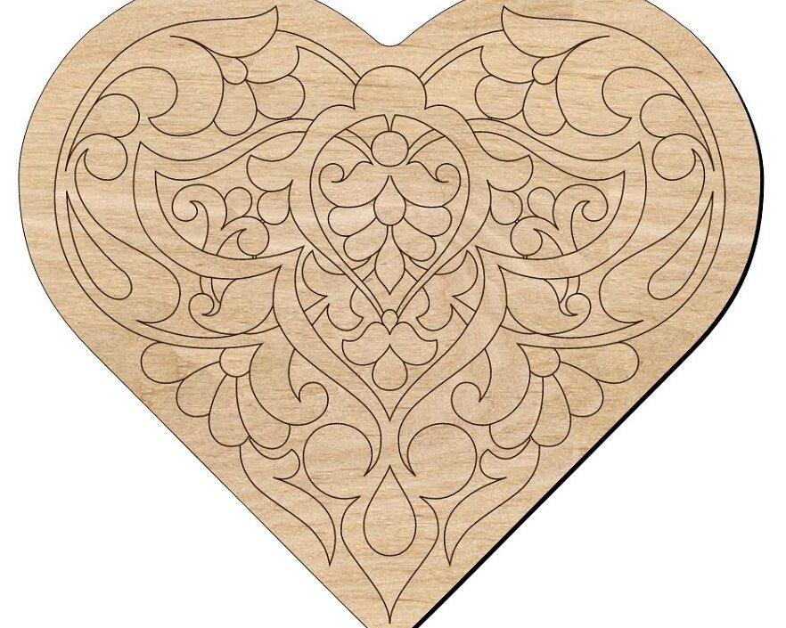 Intra απο ξύλο plywood 3mm-4mm πάχος – Χαραγμένη Καρδιά για Εραστές με ξύλο Floral Pattern 20x25 cm INTRAVECTRY-MY543080