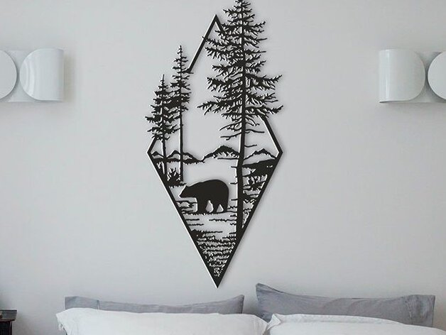 Intra απο ξύλο plywood 3mm-4mm πάχος – Bear and The Forest Wall Art 20x20 cm INTRAVECTRY-MY543121