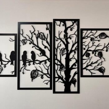 Intra απο ξύλο plywood 3mm-4mm πάχος – Tree and Birds Art Decor τοίχου 4 τεμαχίων 20x25 cm INTRAVECTRY-MY543414 - Image 2
