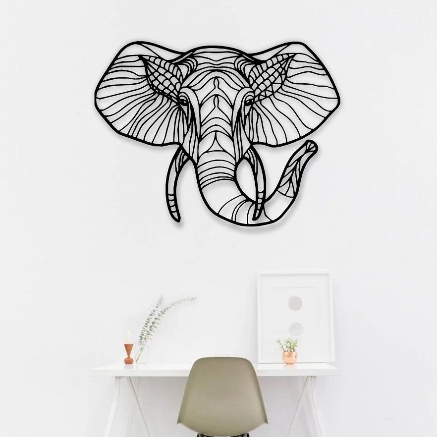 Intra απο ξύλο plywood 3mm-4mm πάχος – Διακόσμηση τοίχου με μεταλλικό κεφάλι ελέφαντα 40x45 cm INTRAVECTRY-MY543127
