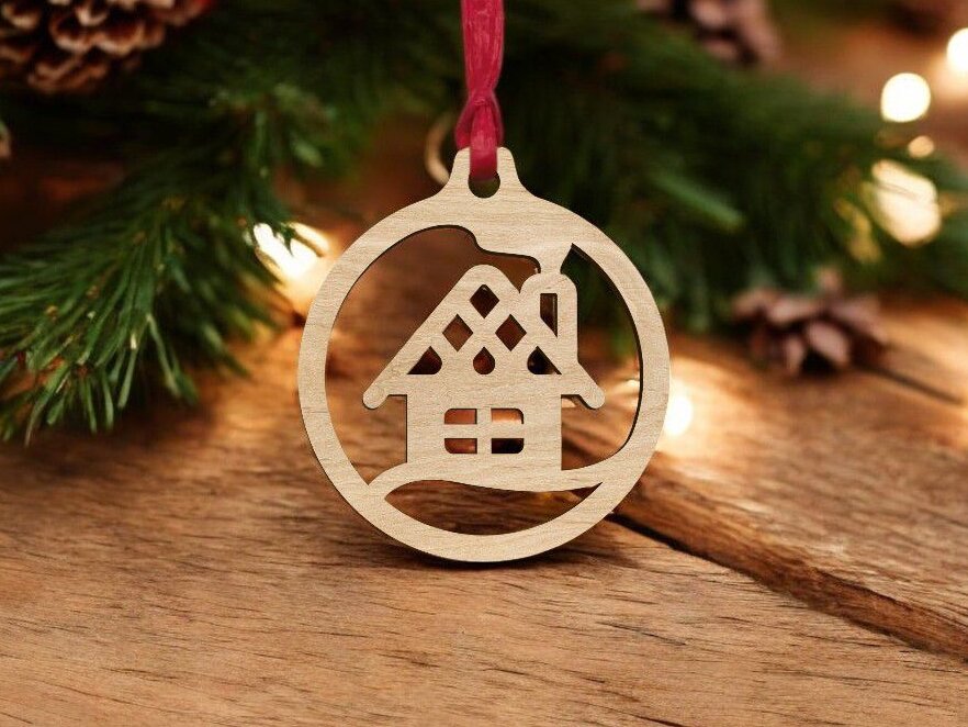 Intra απο ξύλο plywood 3mm-4mm πάχος – Σπίτι Χριστουγεννιάτικο Δέντρο Μπιχλιμπίδι 15x20 cm INTRAVECTRY-MY551550