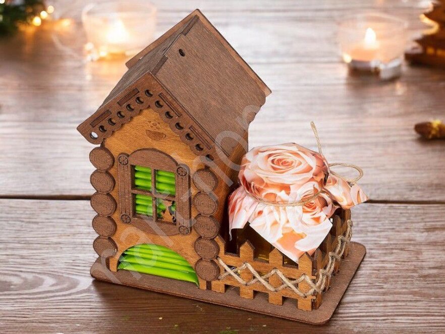 Intra απο ξύλο plywood 3mm-4mm πάχος – Τσαγιού με κουτί βάζων 25x30 cm INTRAVECTRY-MY553635