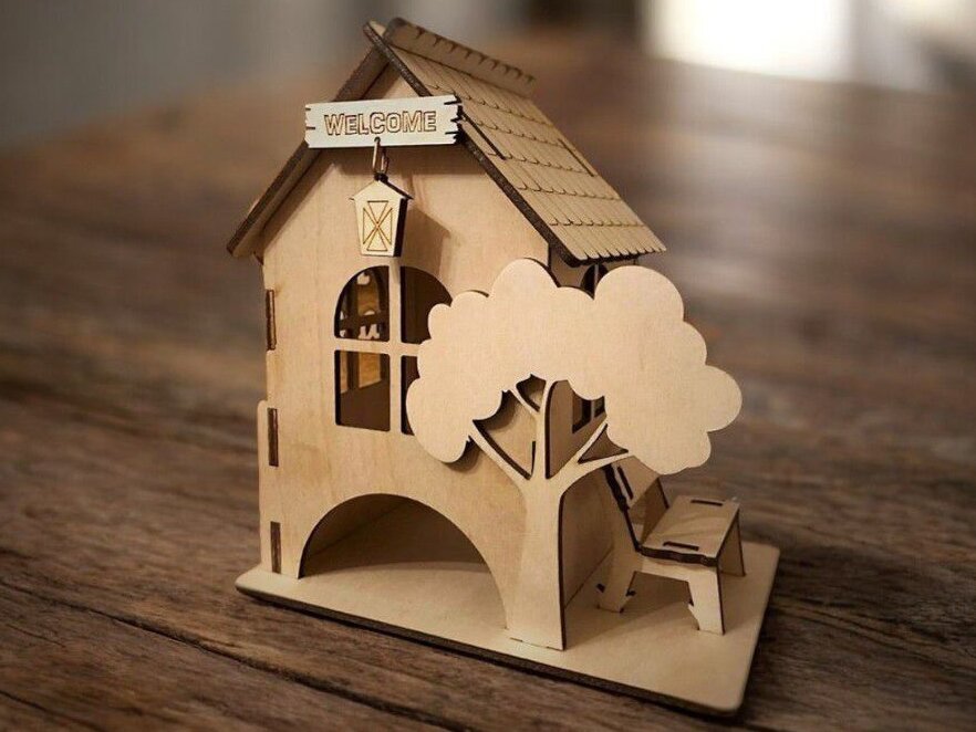 Intra απο ξύλο plywood 3mm-4mm πάχος – Θήκη τσαγιού με θέμα το σπίτι για διακόσμηση κουζίνας 40x40 cm INTRAVECTRY-MY547053