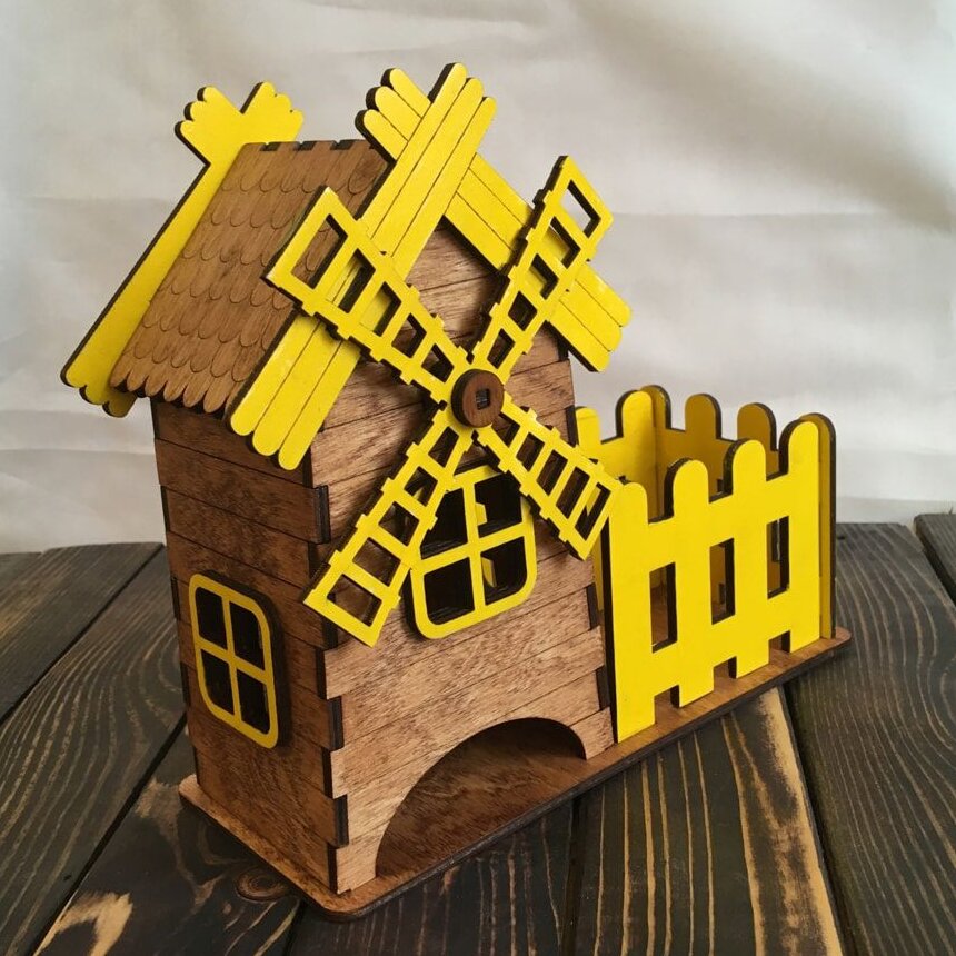 Intra απο ξύλο plywood 3mm-4mm πάχος – Ανεμόμυλος Τσαγιού με κουτί καραμελών 25x25 cm INTRAVECTRY-MY557668