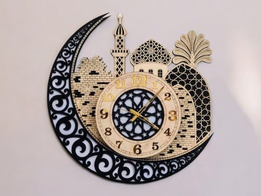 Intra απο ξύλο plywood 3mm-4mm πάχος – Ρολόι τοίχου με διακόσμηση Ramadan 15x20 cm INTRAVECTRY-MY557093