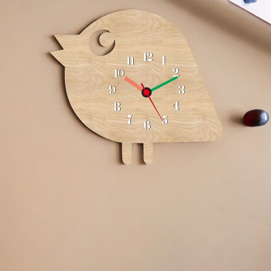 Intra απο ξύλο plywood 3mm-4mm πάχος – Χαριτωμένο ρολόι τοίχου κινουμένων σχεδίων πουλί για το παιδικό δωμάτιο 25x30 cm INTRAVECTRY-MY543237