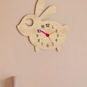 Intra απο ξύλο plywood 3mm-4mm πάχος – Ξύλινο ρολόι τοίχου κουνέλι για Παιδικό δωμάτιο 10x10 cm INTRAVECTRY-MY545111