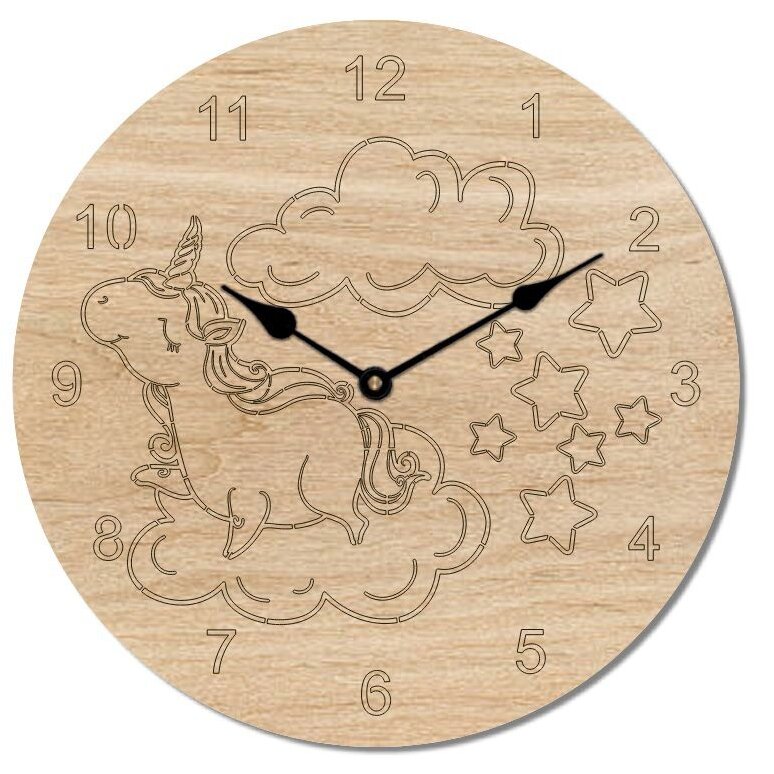 Intra απο ξύλο plywood 3mm-4mm πάχος – Ξύλινο ρολόι τοίχου με θέμα Unicorn 15x15 cm INTRAVECTRY-MY547587