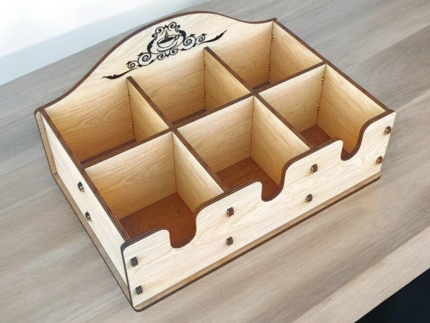 Intra απο ξύλο plywood 3mm-4mm πάχος – Κουτί αποθήκευσης σε φακελάκι τσαγιού με 6 θήκες 15x15 cm INTRAVECTRY-MY543289