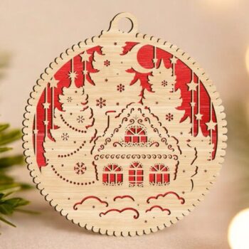 Intra απο ξύλο plywood 3mm-4mm πάχος – Πολυεπίπεδη Χριστουγεννιάτικη Σπίτι στο Χωριό Μπιχλιμπίδι 25x30 cm INTRAVECTRY-MY550389 - Image 1