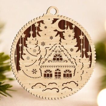 Intra απο ξύλο plywood 3mm-4mm πάχος – Πολυεπίπεδη Χριστουγεννιάτικη Σπίτι στο Χωριό Μπιχλιμπίδι 25x30 cm INTRAVECTRY-MY550389 - Image 2