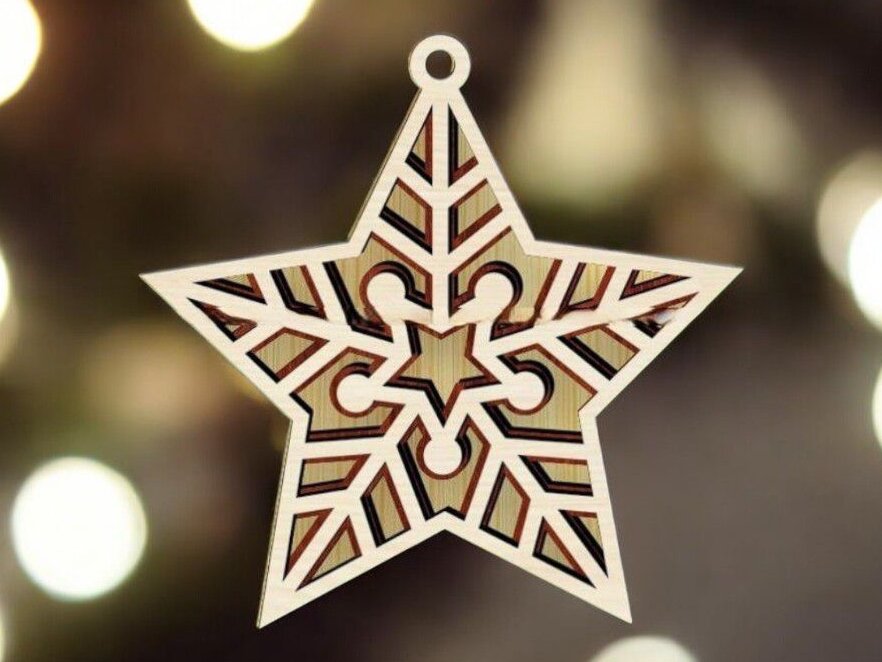 Intra απο ξύλο plywood 3mm-4mm πάχος – Χριστουγεννιάτικο στολίδι αστεριών 12x15 cm INTRAVECTRY-MY552119