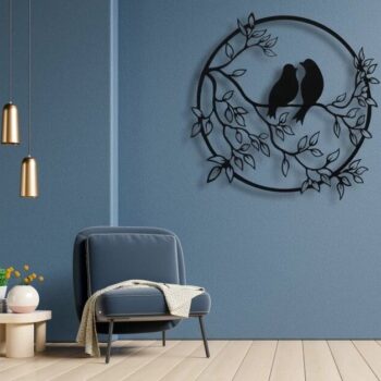 Intra απο ξύλο plywood 3mm-4mm πάχος – Στρογγυλό ξύλο διακόσμησης τοίχου Birds on Tree Branch 20x20 cm INTRAVECTRY-MY560816 - Image 2