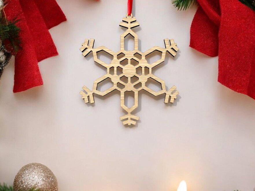 Intra απο ξύλο plywood 3mm-4mm πάχος – Ξύλινο στολίδι χριστουγεννιάτικο δέντρο με νιφάδα χιονιού 35x40 cm INTRAVECTRY-MY548545