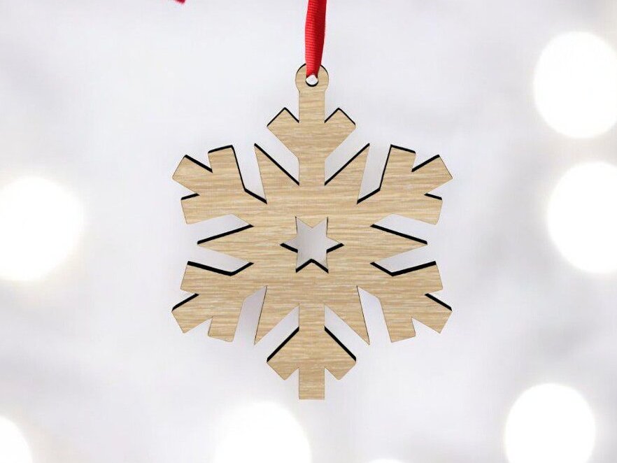 Intra απο ξύλο plywood 3mm-4mm πάχος – Ημιτελές ξύλινο στολίδι με νιφάδες χιονιού 30x35 cm INTRAVECTRY-MY552069