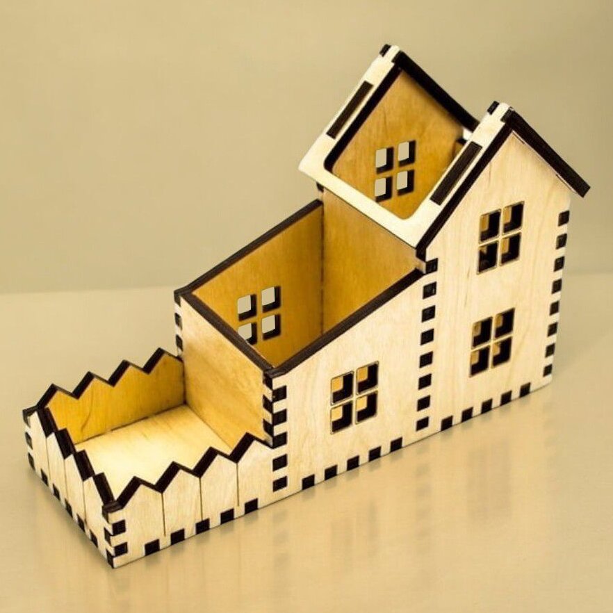 Intra απο ξύλο plywood 3mm-4mm πάχος – Οργάνωση γραφείου σε σχήμα σπιτιού Caddy 15x20 cm INTRAVECTRY-MY551198