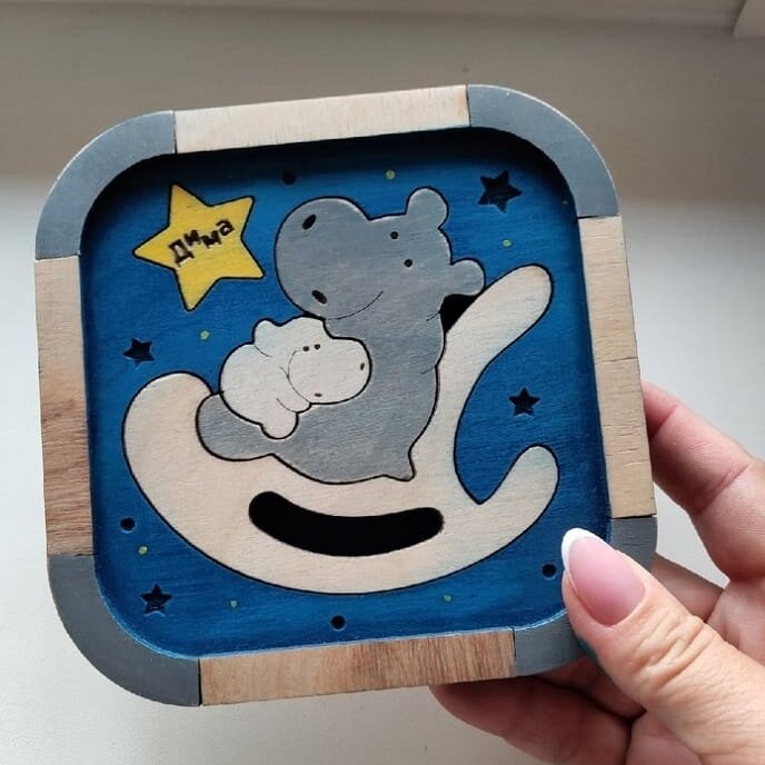 Intra απο ξύλο plywood 3mm-4mm πάχος – ξύλο παιχνιδιών παζλ Hippo Tangram 25x25 cm INTRAVECTRY-MY543604